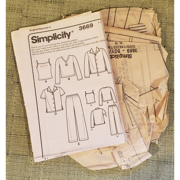 Boys, Girls Pants, Shirts, Top, Tank Top Sewing Pattern Simplicity 3669, Pajamas - Picture 4 of 4